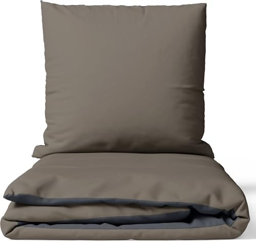 Leonado Vicenti Bettwäsche 200x200 3teilig Bettbezug - Bettwäsche-Sets mit 2 Kissenbezügen 80x80 cm, ÖKO-TEX Baumwoll-Satin Braun für Doppelbett mit Reißverschluss