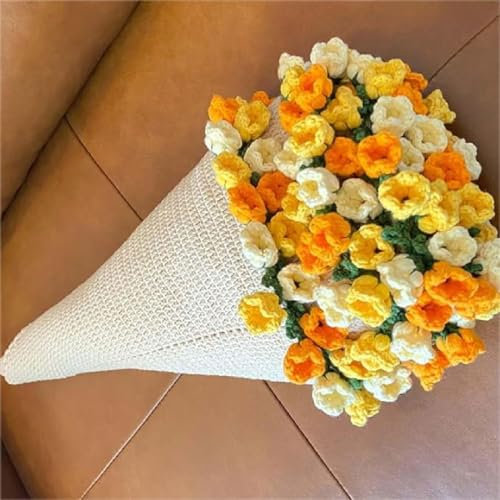 GUSHE Flower Bouquet Blanket, Crochet Bouquet of Flowers, Rosenblüten-Decke Handgefertigtes Materialpaket, Riesen Blumenstrauß-Decke, Weich und leicht Gehäkelte Blumen Decken für den Muttertag (Gelb)