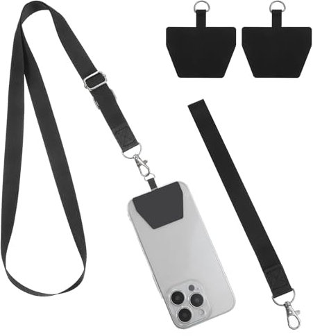 Handy Band Zum Umhängen Handykette Universal Mit 2 Stück Universelles Patch Verstellbar Schlüsselband Mit Handschlaufe Verstellbare Umhängeband Stabil Handyband für Smartphones Hüllen Schwarz Silber