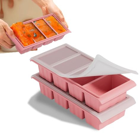 Vassoio per congelatore in silicone extra large con coperchio, 2 pezzi Super Cubes Freezer Tray - Vassoio per cubetti di ghiaccio grande - Produce 8 cubetti perfetti da 1 tazza (Rosa)