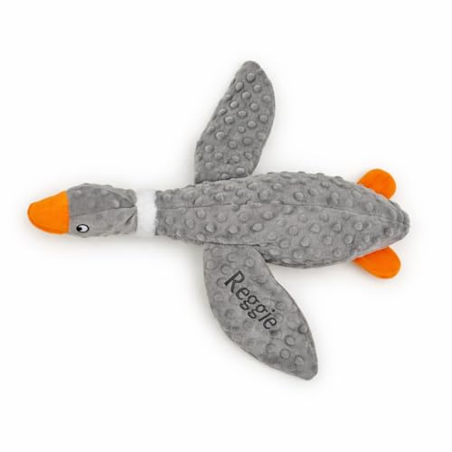 Lobeko Personalised Duck Plush Dog Toy with Honk & Crinkle Sounds Custom Embroidered with Dog’s Name Comfort Cuddle Toy for Puppies Soft Plush Dog Puppy Toy 45cm Assorted Colours (Grey)