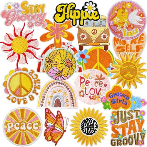 20 Stück Hippie Vintage Bügelbilder und Aufnäher Boho Stickerei Patches Iron on/Sew on Patches Bestickte Aufnäher für Aufnähen oder Aufbügeln auf Rucksäcke Jacken T-Shirt Kleidung Kleid Hut Jeans