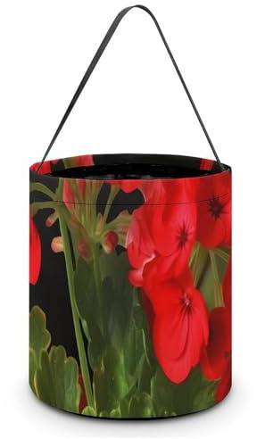 DDTKLSNV Red Geraniums Halloween Trick Or Treat Bag Reusable Halloween Candy Bucket Candy Bag Grocery Bags with Handles for Halloween Party Supplies Favors