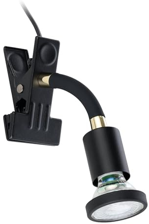 EGLO LED Klemmlampe Parrini 1, Schreibtischlampe mit Klemme | Leselampe mit schwenkbarem Spot, Metall und Kunststoff in Schwarz und Messing, warmweiß