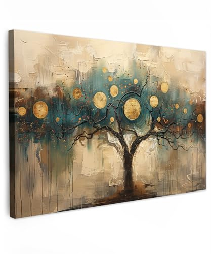 MuchoWow© Bild auf Leinwand Groß XXL Schlafzimmer Bilder Badezimmer | 140x90 cm - Wand Deko Wohnzimmer Modern Wanddeko Bilderwand Geschenk Wandbilder Baum - Kunst - Mond - Aquarell