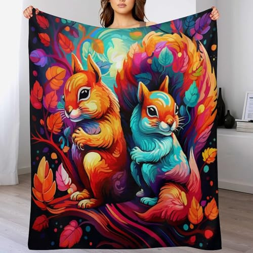 Eichhörnchen Decke Wohndecke Warm & Kuschelig, Überwurf Ideal Für Draußen, Camping, Couch, Bett, Reisen – Wolldecke （130×180cm）