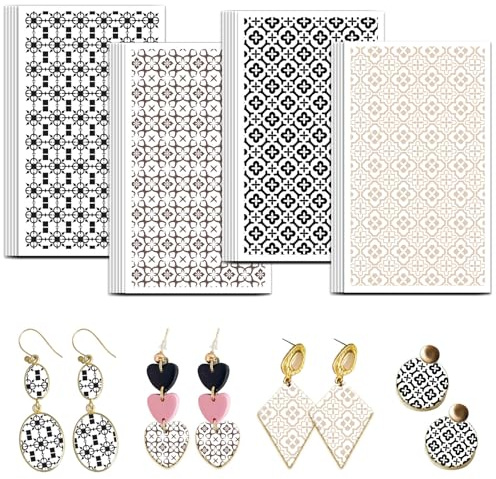 OLYCRAFT 24Pcs Ceramic Tile Clay Transfer Paper 4 Design Geometric Pattern Clay Transfers Paper for Polymer Clays Earring Mosaics Transfer Sheets Small Ceramic Decal for Earring Jewelry Making