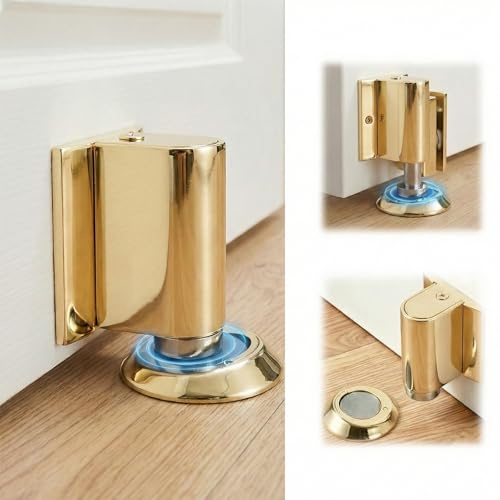 Vesavifaka 2026 Door Wedge Stopper, Magnetic Doors Catch for Bottom of Door, No Drill Invisible Doorstops for Inside Door, Heavy Duty Magnetic Doors Catch Holder to Keep Doors Open (Gold)