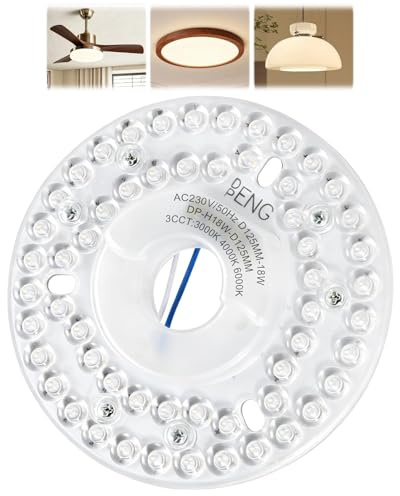 4,92 Zoll Deckenventilator LED-Nachrüstsatz 18W, Rundes LED Nachrüstpanel | mit 3CCT Farbtemperaturen (3000K/4000K/6000K), Memory-Funktion und Magnetischer Installation für Deckenleuchten Hängeleuchten