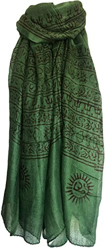 Yak & Yeti Indischer Om Mantra-Schal, Blockdruck, Waldgrün, Grün