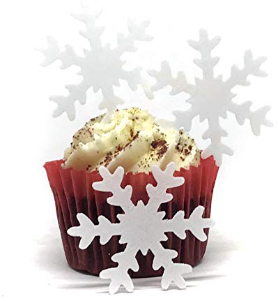 Kuchendekoration, essbar, groß, mit Schneeflocken, Weiß, 25 Stück