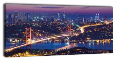wandmotiv24 Leinwandbild Panorama Nr. 309 Istanbul bei Nacht 100x40cm, Keilrahmenbild, Bild auf Leinwand, Nacht Skyline Türkei