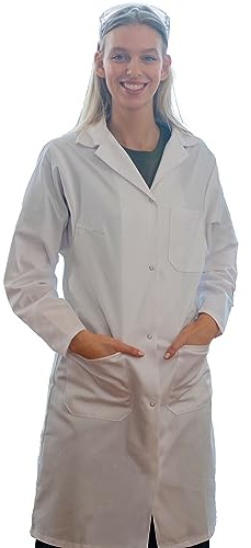 KOKOTT Damen Laborkittel aus 100% Baumwolle mit Druckknöpfen, weiß, Perfekt für Arbeit und Studium