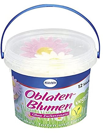 Küchle Dekor-Blumen 12 Stück | Vegan | Zarte Blümchen als Blickfang deiner Backwerke | Für Cupcakes, Torten, Desserts | Ohne Marzipan, kein Zuckerzusatz | Essbar | 1 x 12 Stk Eimer