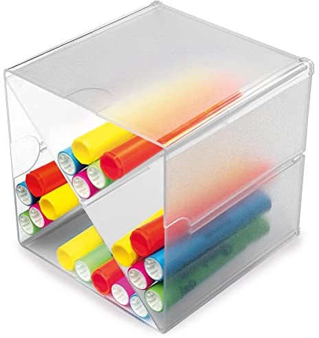 Deflecto Aufbewahrungsbox Cube, 4 Fächer mit X-Trennung, 153 x 153 x 153 mm, aus glasklarem Polystyrol, erweiterbar, Bürozubehör, Stifte-Box