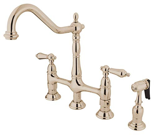 Kingston Brass KS1276ALBS Heritage Bridge Kitchen Faucet, Polished Nickel, 13.88 x 8.56 x 13.13