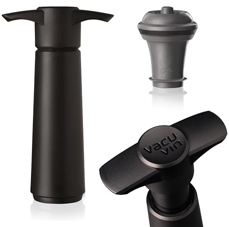 Original Vacu Vin Wine Saver Pump and Preserver with Wine Stoppers Vacuum Sealer, Pump and Vacuum Stopper Black Wine Set Keeps Wine Fresher for Longer