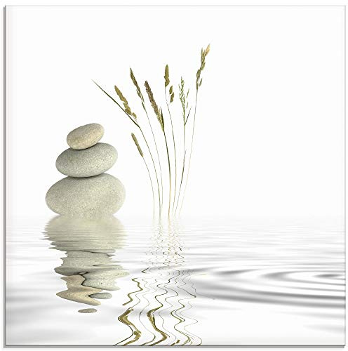 ARTland Wanddeko Glasbilder Wandbild Glas Bild einteilig 50x50 cm Quadratisch Asien Wellness Entspannung Spa Zen Steine Gräser Reflektion T5VB