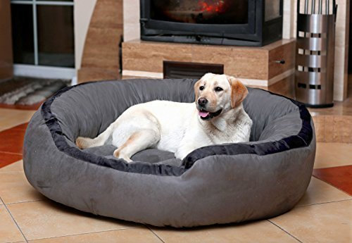 tierlando® Hundebett Lana aus Velours, extra weich und mega dick gepolstert, mit hohem Rand und niedrigem Einstieg, luxuriöses Hundesofa mit waschbarem Bezug Größe: 100x90cm | Farbe: 06 Grau