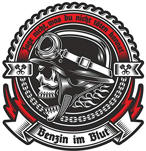 Spaß Kostet Wetterfester Aufkleber Benzin im Blut 10 oder 40cm Biker Stahlhelm Totenkopf