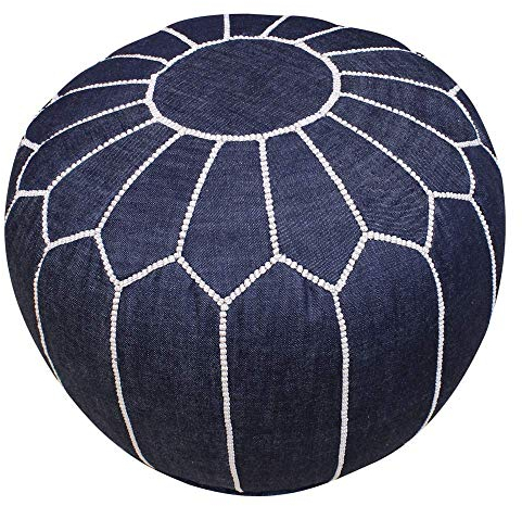 Essence of Morocco Marokkanischer Pouf Fußbank Bezug. Echtes Dunkelblaue Denim Jeans. Handgearbeitet und handgenäht.