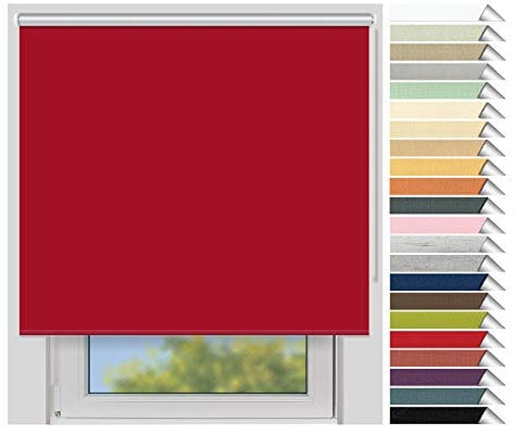EFIXS Thermorollo Medium - Rollos nach Maß - 25 mm Rollowelle - Stoffbreite bis 220 cm, Höhe bis 240 cm - Hier: bis 140 cm x 150 cm (BxH) - rot (068) - mit & ohne Bohren