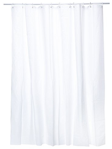 GOODS+GADGETS Duschvorhang Badewannen-Vorhang; Wasserdichter, Waschbarer Anti-Schimmel Badvorhang aus 100% Polyester für Badewanne & Duschwanne; Weißer Zeitloser Dusch-Vorhang (Weiß)