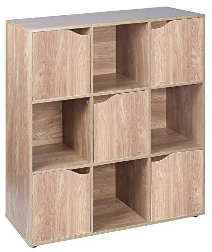 URBNLIVING 9 Cube Oak effect Modular Wooden Bookcase Shelving Display Shelf Storage Unit with 5 Oak Doors