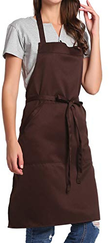 BIGHAS Adjustable Bib Apron with Long Ties for Women Men 18 Colors Chef Kitchen Cooking (Brown)