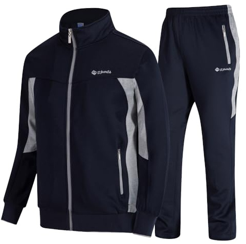 Donhobo Survêtement pour homme avec cordon de serrage contrasté, pantalon de jogging à fermeture éclair et poches zippées
