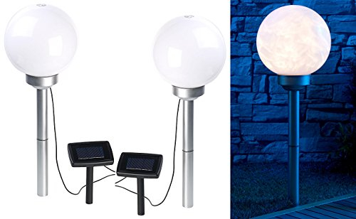 Lunartec LED Solar Kugel: 2er-Set Solar-LED-Leuchtkugeln, rotierender Effekt, Erdspieß, Ø 20 cm (Solarleuchte-Kugeln, Solarbetriebene Gartenleuchten, Beleuchtung)