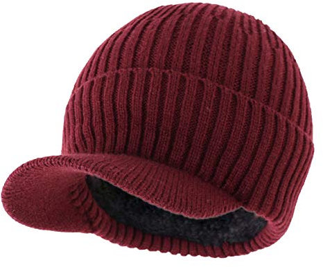 LANGZHEN Winter Hüte für Männer mit Visier Warme Männer Outdoor Newsboy Hut Dicke Weiche Fleece Gefütterte Ski Hut (Burgund)