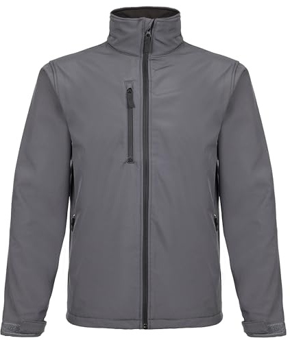 FORT - Selkirk Softshell Waterproof Jacket for Men - Size XL, Grey - Windproof, Fleece-Lined Work Jacket with Adjustable Hem & Cuffs - Breathable Outdoor Rain Coats with Secure Zipped Pockets
