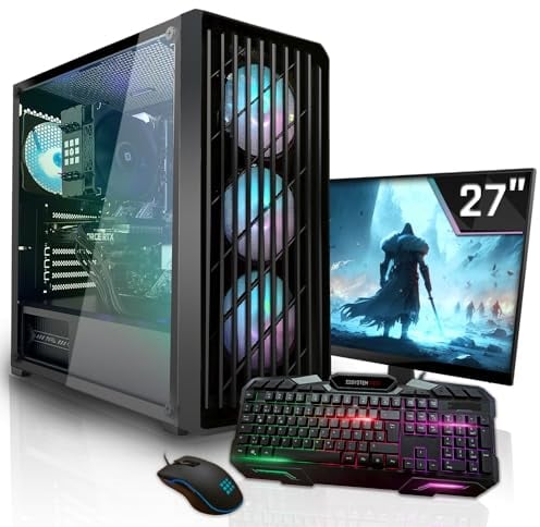 SYSTEMTREFF Basic Gaming Komplett PC Set AMD Ryzen 5 5600 6x4.4GHz | Nvidia RTX 3050 8GB DX12 | 1TB M.2 NVMe | 32GB DDR4 RAM | 27 TFT Monitor | Desktop Paket Computer für Gamer, Gaming