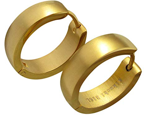 Kikuchi Damen Herren Ohrringe mit Titan Stäbchen Gold Matt Klassische Edelstahl Klapp Creolen Bogen Ø 18mm ERTS017