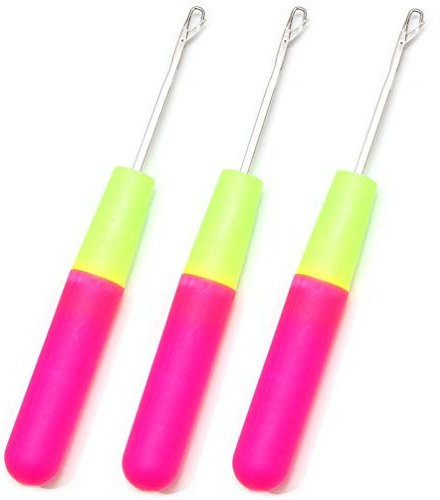 Leevia Häkelnadelhaken mit Kunststoffgriff, zum Flechten, Mikro-Zöpfe, Haarverlängerung, Federn und Dreadlock-Perlen, 3 Stück