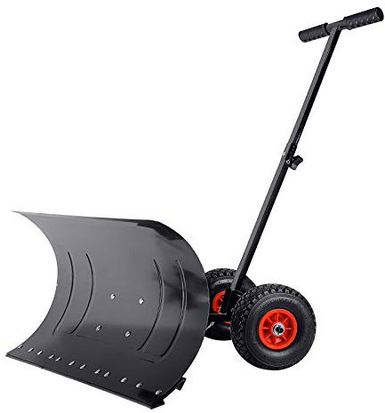 Pala da neve con ruote, Spartineve con pala da neve a 5 pieghe regolabile in altezza, Spalaneve con lama in plastica extra larga di 74 cm, diametro sgombraneve 25 cm, Paletta da giardino