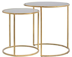 Light & Living Duarte Lot de 2 tables d'appoint rondes en verre fumé Doré vieilli Ø 40 x 45 + Ø 50 x 52 cm
