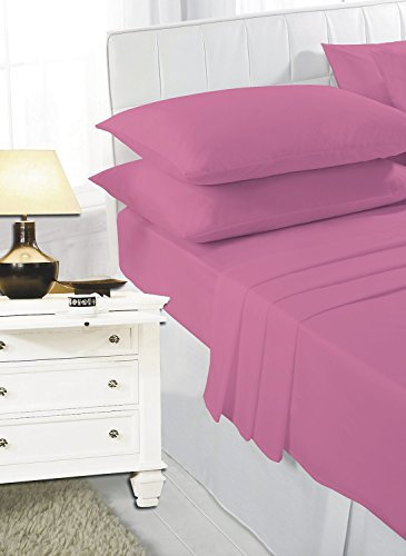 Set con copripiumino e federe, in policotone, in tinta unita, facile da pulire, lavabile in lavatrice, resistente, per letto singolo, matrimoniale, king size e super king (fucsia, singolo)