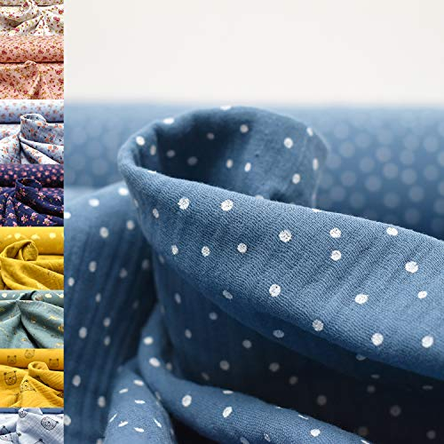 MAGAM-Stoffe Paul Musselin Mulltuch Kinder Baumwollstoff Oeko-Tex Meterware 50cm (Pünktchen jeans blau)