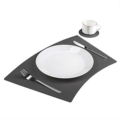 ESCOCO Leder Platzsets und Untersetzers 2er-Set,wärmedämmend, schmutzabweisend und rutschfest Platzdeckchen, wasserdicht, waschbar und Bunte Tischsets (Grau)