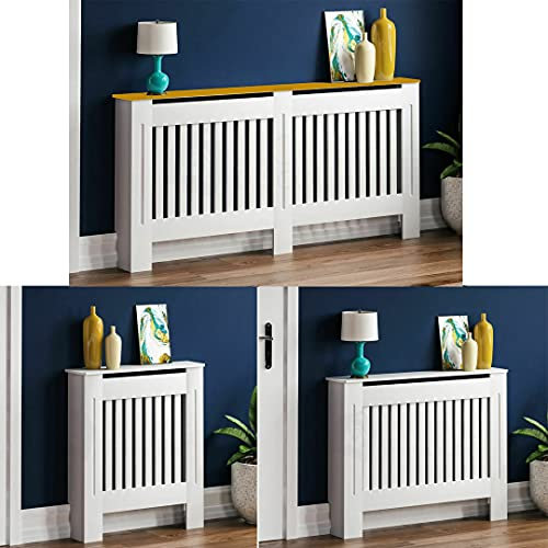 DayPlus Radiator Cover Medium Size Cabinet Heating Covers, Wooden Radiator Cover, White Painted MDF Cabinet Heater Cover Easy Assembly for Living Room Bedroom Hallway Cabinet 112×19×81cm(L×W×H)