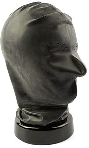 Rubberfashion Latex Maske Herren - Latexmaske Haube mit Perforation für Augen und Nase Öffnung für Männer schwarz XL