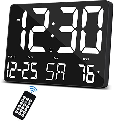 SZELAM Digital Clock Large Display,11.5 Digital Calendar Alarm Clock with Wireless Remote Control,LED Oversized Wall Clock with Date Temp,12/24H,Large Clock for Home Office Kitchen School-Black-blue