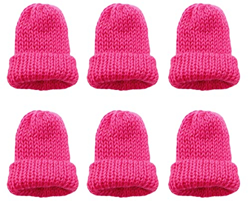 MIJOMA 6 Stück Set Eierwärmer-Strickmütze, Eiwärmer aus Strick, gestrickte Eierwärmermützen für Frühstückseier, Mini-Mütze Bastelbedarf, Geschenkidee Geburtstag Umzug Neueinzug (Pink)