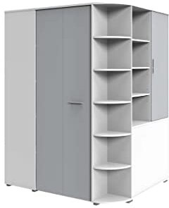 Froschkönig24 Joker Eckschrank Eckkleiderschrank Kleiderschrank Weiß/Lichtgrau