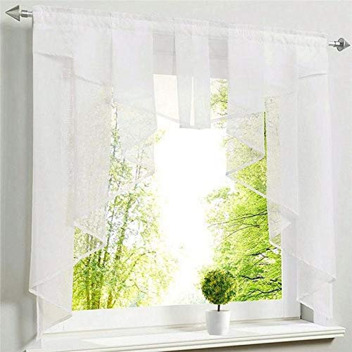 Devola Kleinfenster Scheibengardine Voile Bistrogardinen mit Tunnelzug Küche Gardinen Transparent Kuvert Vorhänge Stores BxH 100x100cm Weiß 1er Pack