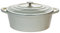 CHEF CUISINE Bräter Gusseisen mit Deckel, Oval groß, 6,7 L, Induktionsgeeignet, Antihafteffekt, geeignet zum Brot backen, inklusive Deckel mit Edelstahl Knopf, Creme