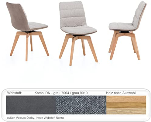 6X eleganter Polsterstuhl Pippa Drehgestell hochwertiger Stuhl Esszimmerstuhl Massivholzstuhl Küchenstuhl Verschiedene Varianten, Holzart:Eiche Bianco geölt, Bezugstoff:Kombi DN grau/grau
