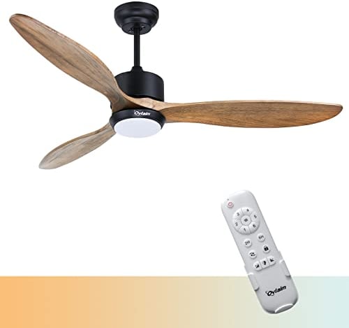 Ovlaim 132CM Ventilatore da Soffitto con Luce e Telecomando, con ventilatore a soffitto in legno chiaro, con telecomando in 3 Luce colori, 6 velocità operative, Timer, per soggiorno